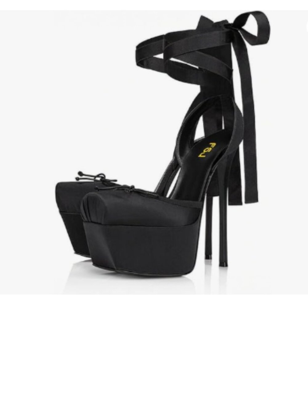 FSJ Black Lace-up Platform Stiletto Heel Square Toe Strappy Sky High Heels Pumps
